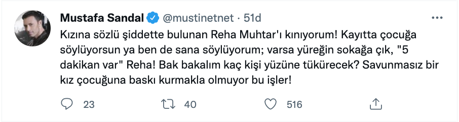 mustafa sandal dan reha muhtar a siddet tepkisi